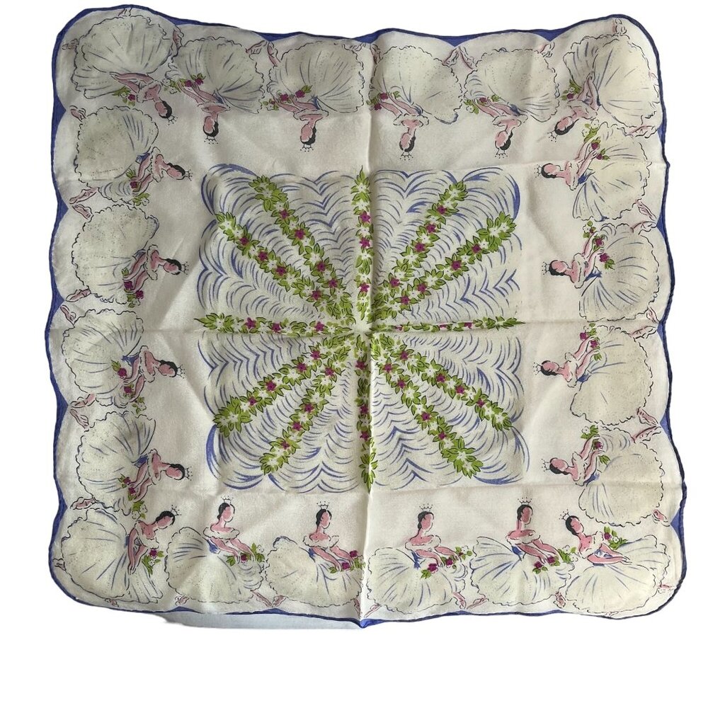 Vintage Silk Scarf Dancing Ballerinas & Floral Design 17" Square Baar & Beards